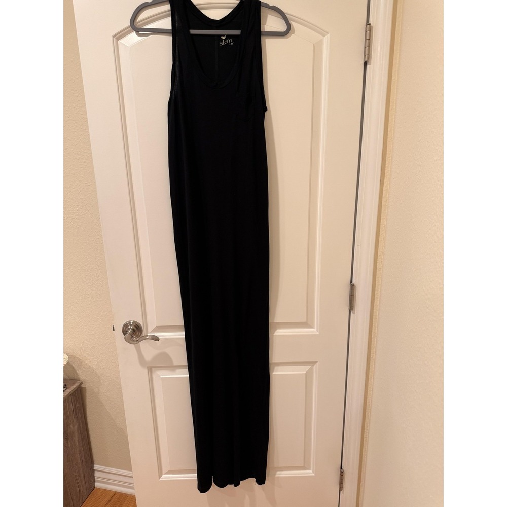 Stem Dress Womens Small Black Modal Jersey Tank Maxi Scoop Neck Pocket Made USA